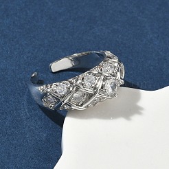 Brass Micro Pave Cubic Zirconia Cuff Open Rings&nbsp;RJEW-C163-24P