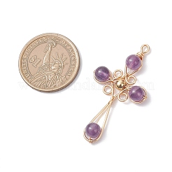 4Pcs 4 Styles Natural Amethyst & Carnelian(Dyed & Heated) & Green Aventurine & Tiger Eye Pendants&nbsp;PALLOY-TA00326