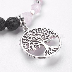 Natural Rose Quartz & Lava Rock Stretch Bracelets&nbsp;BJEW-JB03953-03
