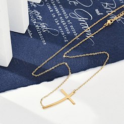 イオンプレーティング(IP) 304 ステンレススチール 宗教 カーブクロスペンダント アズキチェーンネックレス 女性用  18KGP本金メッキ  17.52インチ（44.5cm）&nbsp;NJEW-P320-13G
