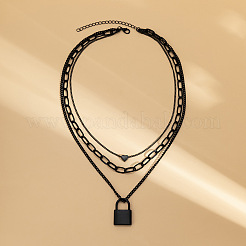 パンクスタイルの合金3層ロックペンダントネックレス（女性用）  ブラック  15.75~19.69インチ（40~50cm）&nbsp;WG28CE4-01