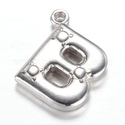 変色しない201ステンレススチールチャーム  文字B  ステンレス鋼色  15x13x3mm  穴：1.2mm&nbsp;X-STAS-G081-24P