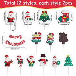 クリスマスプラスチックケーキトッパー24個、12つのスタイル  ケーキインサートカード  ケーキデコレーション用  混合図形  52~65mm  2個/スタイル&nbsp;AJEW-SC0003-53A