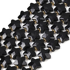 天然石オブシディアンビーズ連売り  多面カット  スター  シードビーズで  13~14.5x14~14.5x5.5~6mm  穴：1.2mm  約27個/連  15.55インチ（39.5cm）&nbsp;G-P573-C13-01