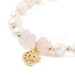 Natural Rose Quartz Chips & Pearl Beaded Bracelet&nbsp;BJEW-JB08236-01