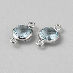 ファセットガラスコネクタチャーム  真鍮パーツ  フラットラウンドいリンク  銀色のメッキ  空色  11.5x6.5x3mm  穴：1.2mm&nbsp;GLAA-WH0031-48C-1