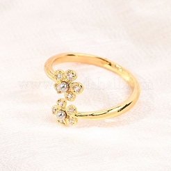 Brass Micro Pave Cubic Zirconia Cuff Open Rings for Women&nbsp;RJEW-C168-02G