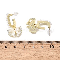 合金＆樹脂製、パール＆クリスタルラインストーンのスタッドピアス  蝶結び  ゴールドカラー  30.5x16.5mm&nbsp;EJEW-G466-15G