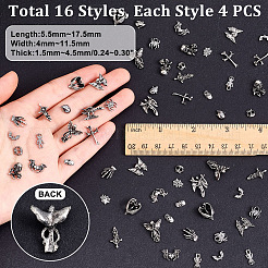 ハロウィンをテーマにした合金カボション64個、16つのスタイル  女性のためのネイルアートの装飾アクセサリー  混合図形  5.5~17.5x4~11.5x1.5~4.5mm  4個/スタイル&nbsp;DIY-GA0007-20