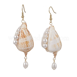 Natural Conch Shell Dangle Earrings&nbsp;EJEW-TA00610