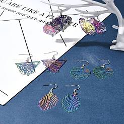 DIY Leaf 201 Stainless Steel Etched Metal Embellishments Dangle Earring Jewelry Making Kits&nbsp;DIY-FS0007-45