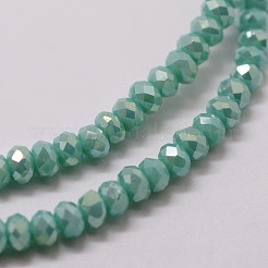 電気メッキガラスビーズ連売り  ロンデル  多面カット  虹メッキ  ミディアムシーグリーン  3x2mm  穴：1mm  約105~110個/連  29~31cm&nbsp;X-GLAA-K016-2x3mm-07FR
