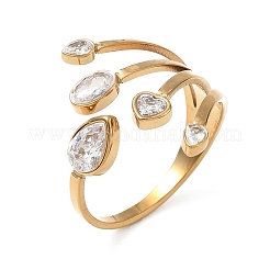304 Stainless Steel Pave Cubic Zirconia Cuff Open Rings for Women&nbsp;CU-CBAD24F-02A-G