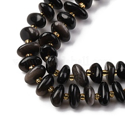 天然石オブシディアンビーズ連売り  多面カット  ロンデル  10x8x5mm  穴：0.8mm  約57個/連  15.55''（39.5センチメートル）&nbsp;G-RM250109-A5