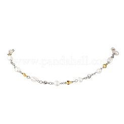 Shell Pearl Nuggets Beads & 304 Stainless Steel Heart Link Chains Necklaces&nbsp;NJEW-JN06363