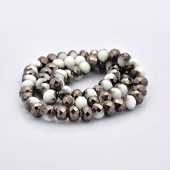 Half Plated Faceted Rondelle Imitation Jade Glass Beads Strands&nbsp;GLAA-A024E-HP01