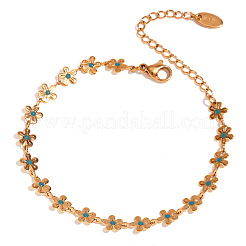 女性用レトロ 304 ステンレススチール フラワーリンクブレスレット  エナメル  ゴールドカラー  6.30インチ（16cm）&nbsp;FS-WG93F36-02