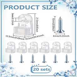 プラスチックミラー取り付けクリップ20セット  鉄ネジ付き  透明  21.5x12.5x10.5mm&nbsp;KY-LP0001-15