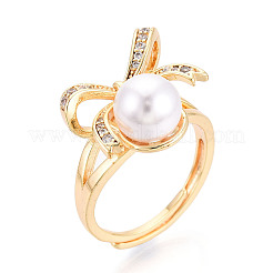 Bowknot Brass Micro Pave Clear Cubic Zirconia Adjustable Ring Settings&nbsp;KK-T076-27G