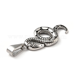 PVD真空メッキ304ステンレスペンダント  ヘビ  アンティークシルバー  28x13x3mm  穴：7.5x3mm&nbsp;STAS-D182-17AS