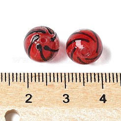 手作りの透明ランプワークビーズ  ストライプラウンド  ファイヤーブリック  10mm  穴：1.4mm&nbsp;BLOW-D300-08B