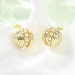 Round Brass Stud Earrings&nbsp;EJEW-D351-01G