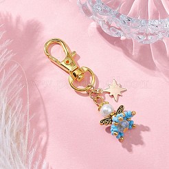 天使のガラスシードビーズペンダント装飾  合金製回転式ロブスター クロウ クラスプ バッグ飾り用チャーム  ディープスカイブルー  59mm&nbsp;HJEW-MZ00166-05