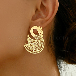 Stainless Steel Hollow Swan Stud Earrings&nbsp;PT7551