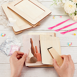 DIYフォトフレーム作成キット  天然木の額縁を含む  スター & ユニコーン & レインボー オペーク レジン カボション  プラスチック製のダブルヘッド粘土彫刻ナイフ  ネイルアートスパンコール/ペイレット  ミックスカラー  1~194x1~143x0.02~4.5mm&nbsp;DIY-OC0010-44