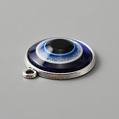 プラスチックチャーム  合金パーツ  ナザールボンジュウ付きフラットラウンド  アンティークシルバー  24x20.5x5mm  穴：1.8mm&nbsp;FIND-WH0110-272D-AS
