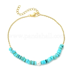 Natural Dyed Freshwater Shell Nuggets Beaded 304 Stainless Steel Cable Chain Anklets for Women&nbsp;AJEW-AN00827-02
