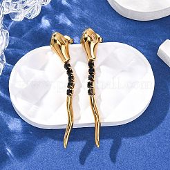 304ステンレススチール製スネークスタッドピアス  ラインストーン付き  ゴールドカラー  58x9.5mm&nbsp;LS-EJEW-A136-03A-G