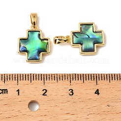 天然パウア貝のクロスチャーム  真鍮のセッティングで  18KGP本金メッキ  15x12.5x4mm  穴：5x2mm&nbsp;KK-G538-31G