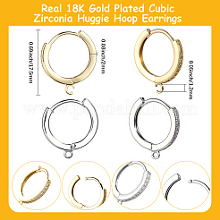 6 Pairs 2 Colors Rack Plating Brass Micro Pave Cubic Zirconia Hoop Earrings Findings&nbsp;KK-BBC0021-75