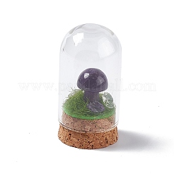 Natural Mixed Stone Mushroom Display Decoration with Glass Dome Cloche Cover&nbsp;G-E588-03