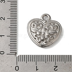 変色しない304ステンレススチールペンダント  花のチャーム付きハート  ステンレス鋼色  20x19x4.5mm  穴：2mm&nbsp;STAS-N103-57P