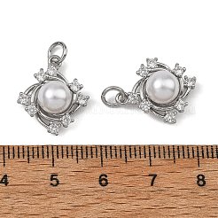 シェグレース 真鍮 パヴェ クリア キュービックジルコニア チャーム  ABSの模造パールと  菱形チャーム  カドミウムフリー＆ニッケルフリー＆鉛フリー  長持ちメッキ  プラチナ  15x15x8mm  穴：3.5mm&nbsp;XGRQ4D909-663P
