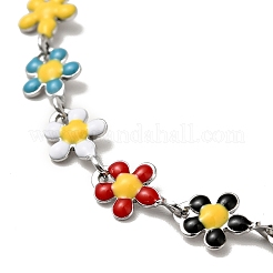 Colorful Enamel Flower Link Chain Bracelet&nbsp;BJEW-C023-02P