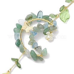 Wire Wrapped Natural Green Aventurine & Aquamarine Chip & Brass Moon Hanging Ornaments&nbsp;HJEW-TA00216