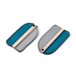透明樹脂＆ウッドペンダント  アーチ  ツートン  スチールブルー  38x22x3.2mm  穴：2mm&nbsp;RESI-T057-53A