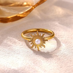 女性用304ステンレススチール指輪  太陽  プラスチック模造パールと  18KGP本金メッキ  usサイズ7 1/4(17.5mm)&nbsp;SA-CBA6EDB-12G