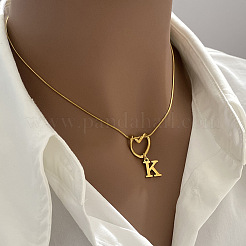 304 Stainless Steel Heart with Initial Pendant Necklaces for Women&nbsp;FS-WG4DC9E-11