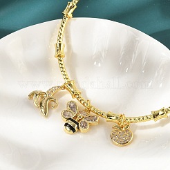 Brass Micro Pave Clear Cubic Zirconia Charm Bangles for Women&nbsp;BJEW-Z089-04P