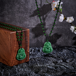 2Pcs Resin Imitation Gemstone Maitreya Buddha Pendant Necklace&nbsp;NJEW-UN0001-59A