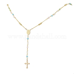 Faceted Glass and Brass Rosary Bead Necklaces&nbsp;NJEW-JN05672