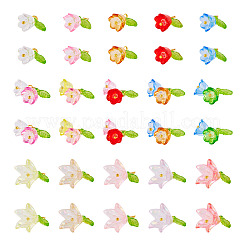 60個3スタイル透明アクリルパーツ  花のチャーム  304ステンレススチール製丸カン付き  ゴールドカラー  ミックスカラー  14~26mm  20個/スタイル&nbsp;HJEW-TAC0180