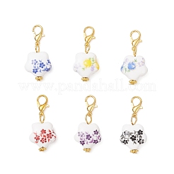 6色の磁器ペンダント装飾6個  花  亜鉛合金カニカン付き  ゴールドカラー  31mm  1pc /カラー&nbsp;HJEW-JM03938-02
