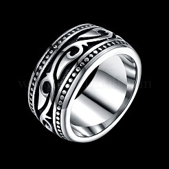 メンズステンレススチールフィンガー指輪  ワイドバンドリング  アンティークシルバー  usサイズ9（18.9mm）&nbsp;RJEW-BB29955-9