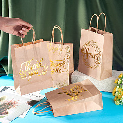 8Pcs 4 Styles Gold Stamp Thank You Printed Paper Gift Tote Bags&nbsp;ABAG-TA0001-61