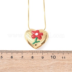 304ステンレススチール製エナメルハートとフラワーペンダントネックレス（女性用）  ゴールドカラー  レッド  16.02インチ（40.7cm）&nbsp;NJEW-D347-01G-03
